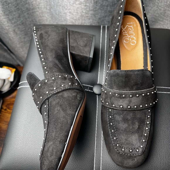 Franco Sarto LANCE Suede Studded Black Loafers Women’s Size 7 EUC Block Heels - Picture 3 of 15